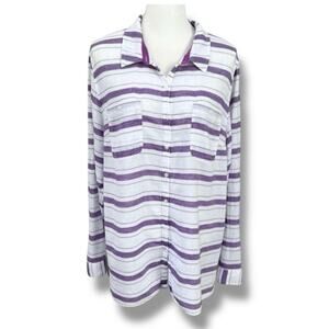 Lane Bryant Tunic Top Women Plus 22/24 White Purple Striped Linen Button Shirt